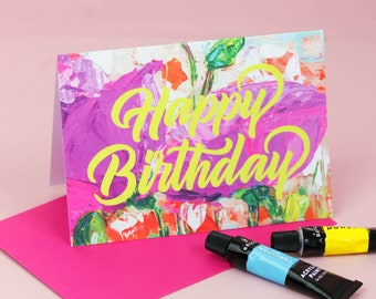 Happy Birthday Oil Painting Style Birthday Card, Single or Pack of 5 in Gift Box