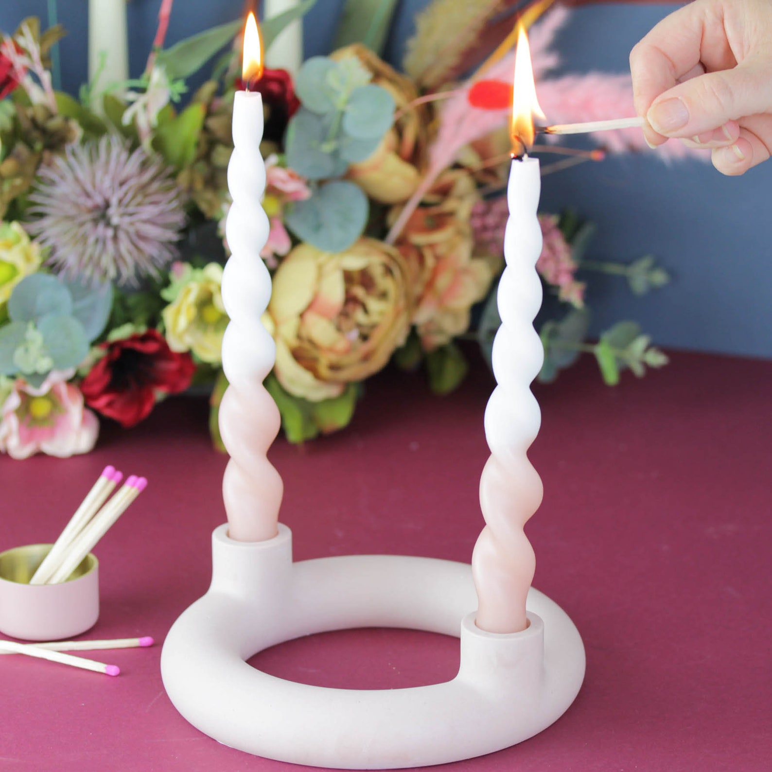 Jesmonite Circle Double Candle Holder for Table Centrepiece Etsy