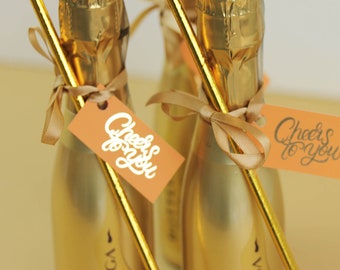 Cheers to you! Gold Printed Labels and Straws for Bottles of Prosecco, does not include Prosecco.