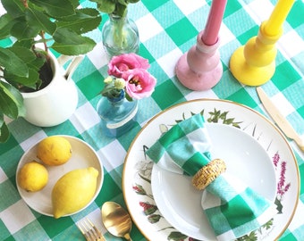 Woven Gingham Check Bright Coloured Tablecloth Or Napkins
