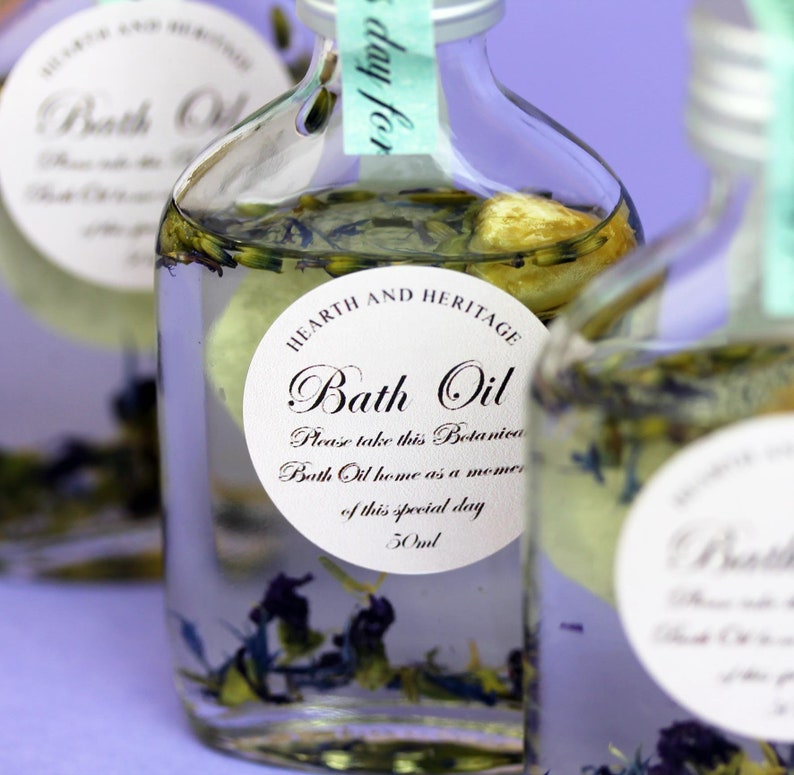 10 Botanical Bath Oil Wedding Favours Personalised Glass Etsy
