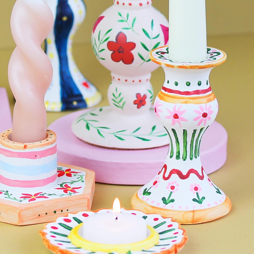 Paint Your Own Candle Holder Kit Choice of 3 Designs Craft Etsy UK