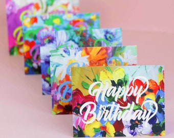 Bright Colour Botanical Birthday Cards, Single or Pack of 5 in Gift Box