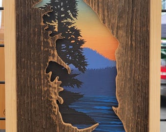 Campbell River North Vancouver Island reclaimed wood acrylic painting