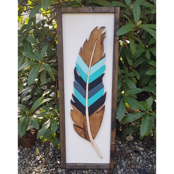 Feather Vancouver Island Westcoastkitsch scroll saw wood pallet barnwood  reclaimed handcrafted handmade painted boho