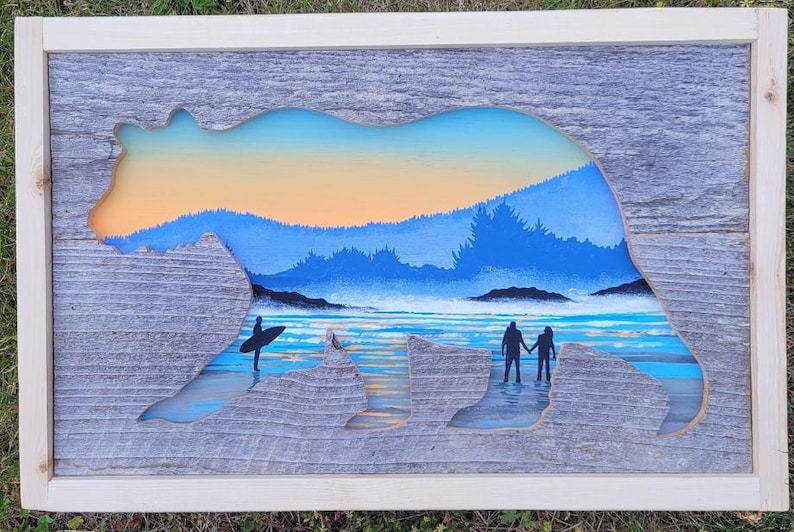 Cox Bay Tofino Vancouver Island Westcoastkitsch reclaimed wood acrylic painting image 1