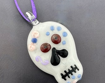 Handmade Glass Sugar Skull Ornament