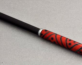 Stylus With Red, Black and Silver Linear-Pattern Lampwork Bead