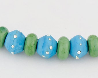 Turquoise, Silver and Green Lampwork Bead Set