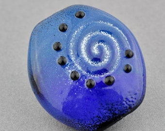 Spiral on Blue Lampwork Glass Focal Bead
