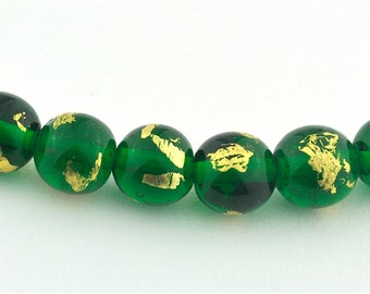 Royal Green & Gold Lampwork Glass Bead Set