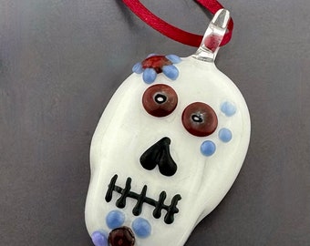 Handmade Glass Sugar Skull Ornament