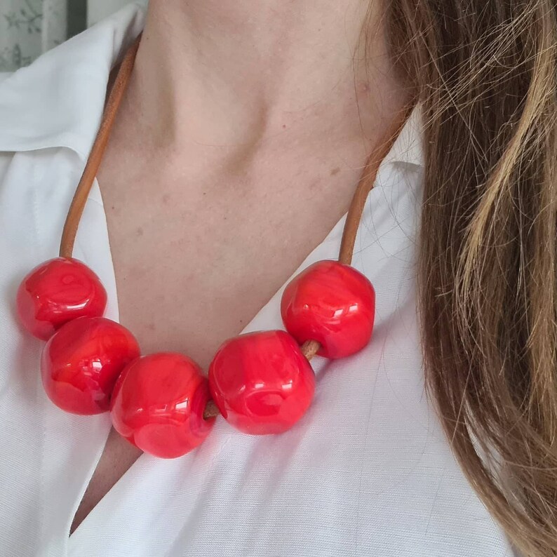 big necklace Red necklace murano glass necklace beaded necklace