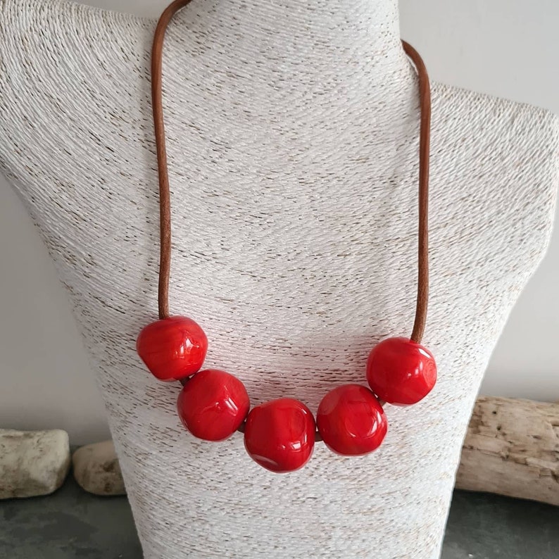 big necklace Red necklace murano glass necklace beaded necklace