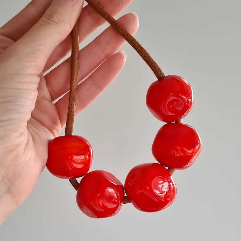 big necklace Red necklace murano glass necklace beaded necklace
