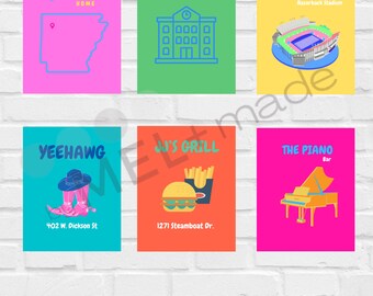 UNIVERSITY OF ARKANSAS preppy prints (digital download), Preppy Wall Art, Room Decor, Poster Print, Prints, Preppy, Wall Art Set of 6