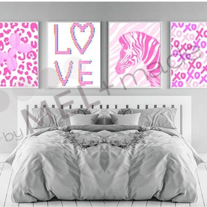 Preppy Aesthetic in PINK TONES -Set of 4 Gallery Prints(Digital Download), Colorful Art, Teenage Girl Decor, Poster Art