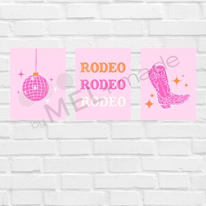 Pink and Orange Cowgirl Boot, Disco Ball, Howdy collage- Set of 3 Gallery Prints(Digital Download), Colorful Art, Teenage Girl Decor, Poster