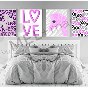 Preppy Aesthetic in Neon Pink/Black -Set of 4 Gallery Prints(Digital Download), Colorful Art, Teenage Girl Decor, Poster Print, Wall Art