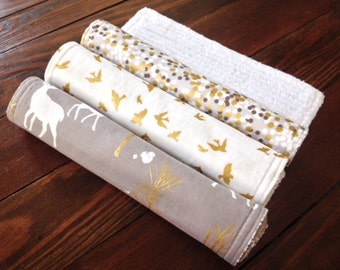Burp Cloth ~ Nature//Deer//Birds//Metallic//Gold//Glitz//Fog//Natural