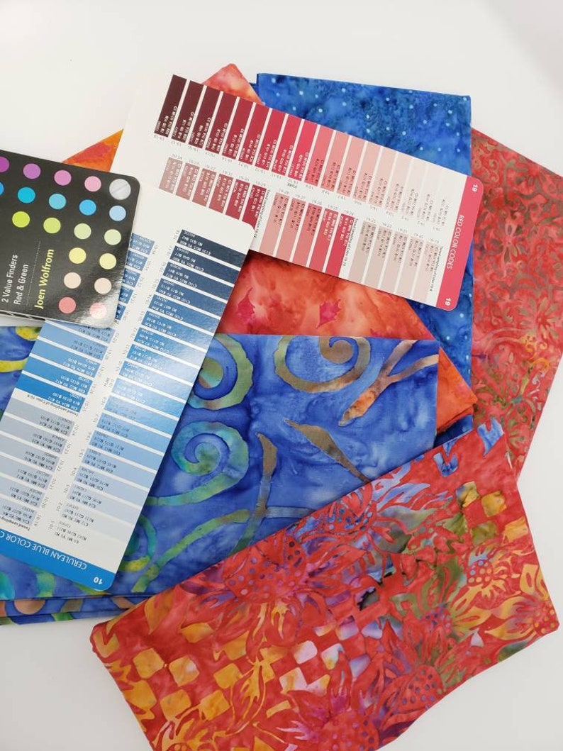 Oranges Batik Cotton Fabric Of 5 One Yard Cuts Royal Caribbean Blues and Reds With Hints of Greens Purple and Yellow 1YARDBR221