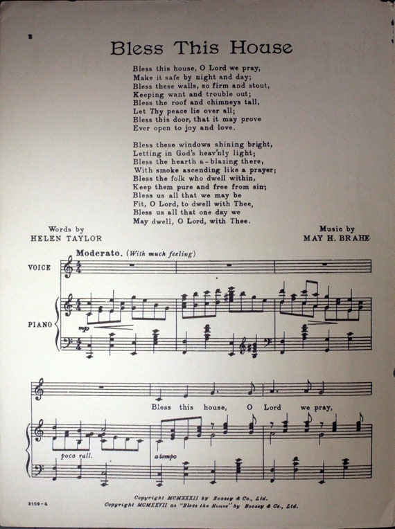 1932 Sheet Music Bless This House Etsy