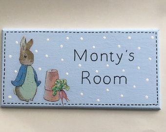 Peter Rabbit & Squirrel Sign Personalised Children's Room Door Name Plaque 