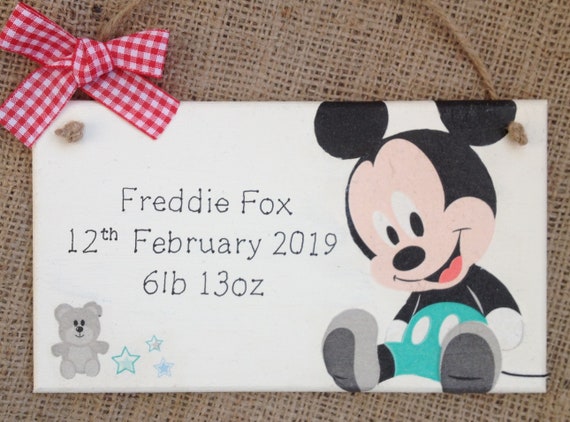 Disney Mickey Mouse Handmade wooden hanging Heart Plaque Decoupaged Baby Gift