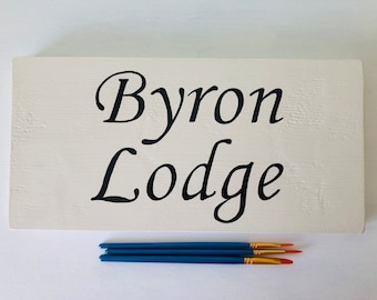 Placa de madeira pintada personalizada para casa, jardim, porta externa, placa com nome personalizada.