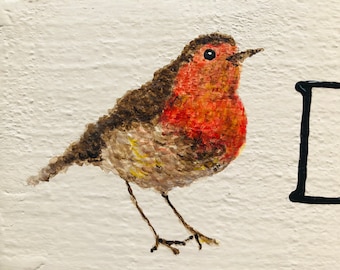 Personalised  Painted Wooden Sign for House Garden Gate Outdoor Door Name Plaque Robin Bird