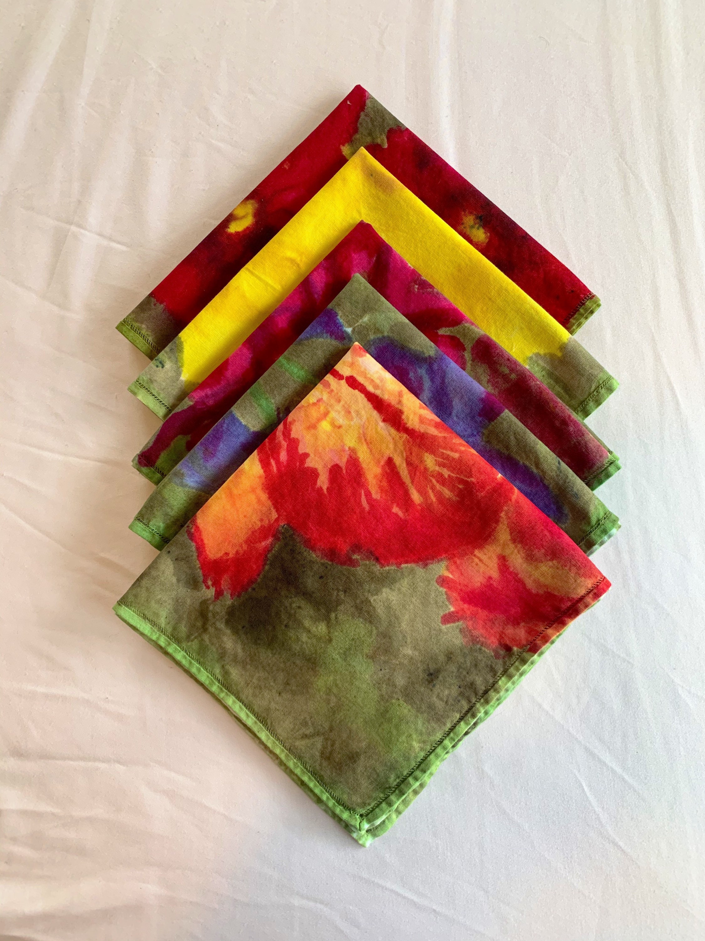 Flowers cloth napkins hand dyed set of five colorful floral Etsy