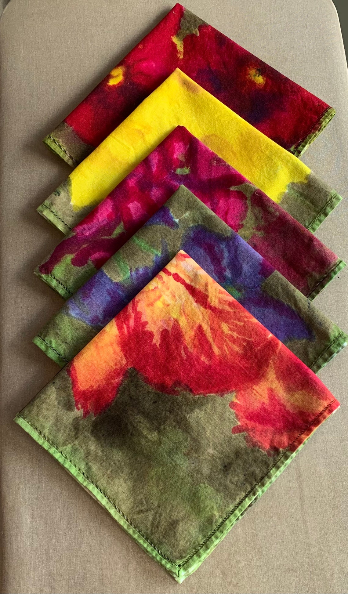Flowers cloth napkins hand dyed set of five colorful floral Etsy