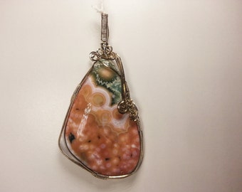 Ocean Jasper Sterling Silver Wire Wrapped Pendant Natural Stone Ocean Jasper Healing Joy Elevated Mood