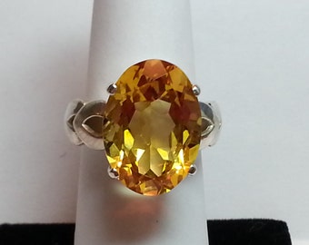 Oval Citrine Sterling Silver Ring, 10.82 Carat, November Birthstone