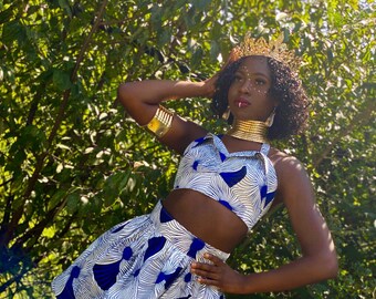 African  Clothing- Ankara  Print Halter Top- Short Skirt-Made to-Measure  - Custom Made