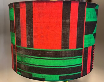 Handmade African Kente Lampshade – Red, Black & Green Drum Shade