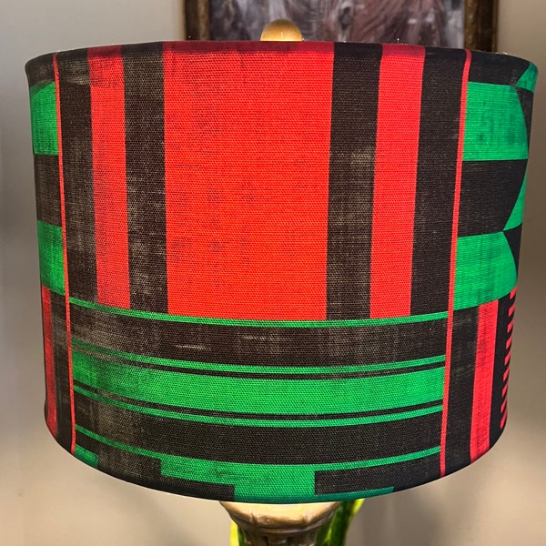 Lampshade -African Kente - Red, Black & Green -Grunge Texture Canvas -Kwanzza - African Drum Lampshade -Tribal- Handmade