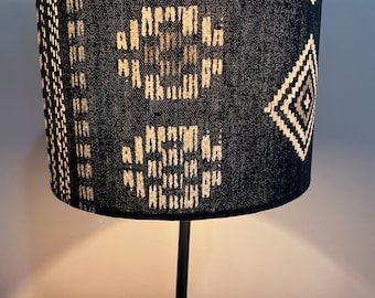 Handmade Mudcloth Lampshade - African Geometric Print, Boho Home Decor