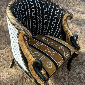 French Empire- African Inspired Mudcloth Reupholstered Barrel