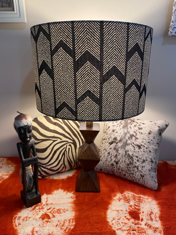 Handmade Geometric Lampshade – African Tribal Print, Boho Decor