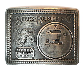 Vintage 1970s/70s RW Sears Roebuck & Co Watch Pewter Coin Hitch'n Post Belt Buckle
