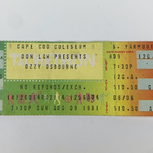 Vintage Ozzy Osbourne W / Randy Rhodes Blizzard Of Oz 1981 Tour Konzertkarte