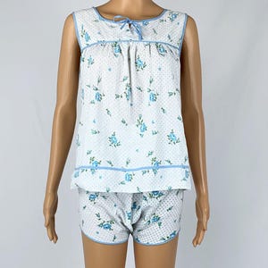 Vintage 1960s/50s Rose Floral Print Cotton Camisole & Pantie Set 1950s/60s