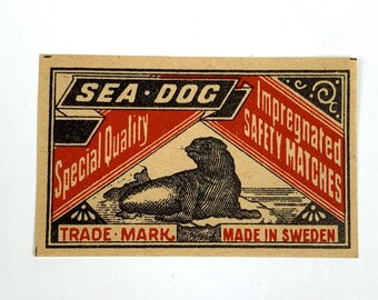 Vintage/Antique Un-Glued Swedish Matchbox Label "Sea Dog" Safety Matches