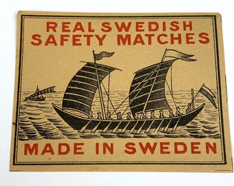 Vintage/Antique Un-Glued Swedish Matchbox Label "Viking Ship" Safety Matches