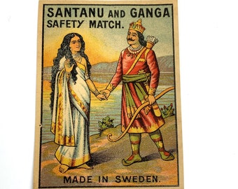 Vintage/Antique Un-Glued Swedish Matchbox Label "Santanu & Ganga" Safety Matches