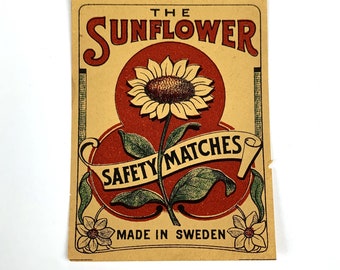 Vintage/Antique Un-Glued Swedish Matchbox Label "The Sunflower" Safety Matches