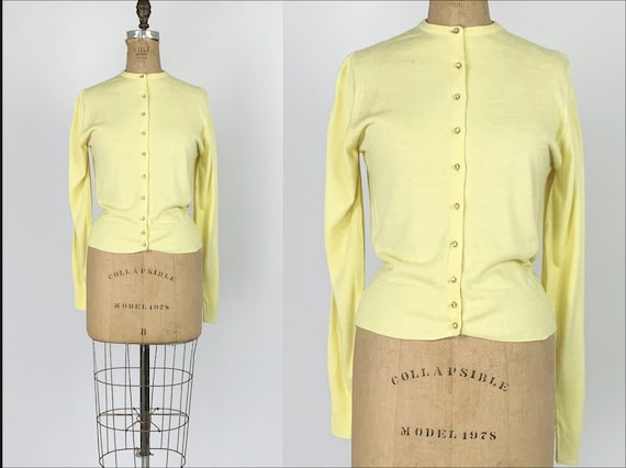Vintage 1950s/50s Yellow Cashmere Cardigan Sweater