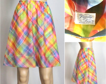 Vintage jaren 60/60 Vanity Fair met regenboog gestripte chiffon overlay rok slip