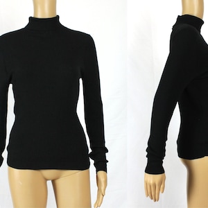 Vintage 1970s/60s Black Ribbed Stretch Mock Turtleneck Top/Shirt 1960s/70s
